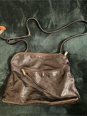 HOBO Black Polished Leather Slouchy Shoulder Crossbody Bag Purse